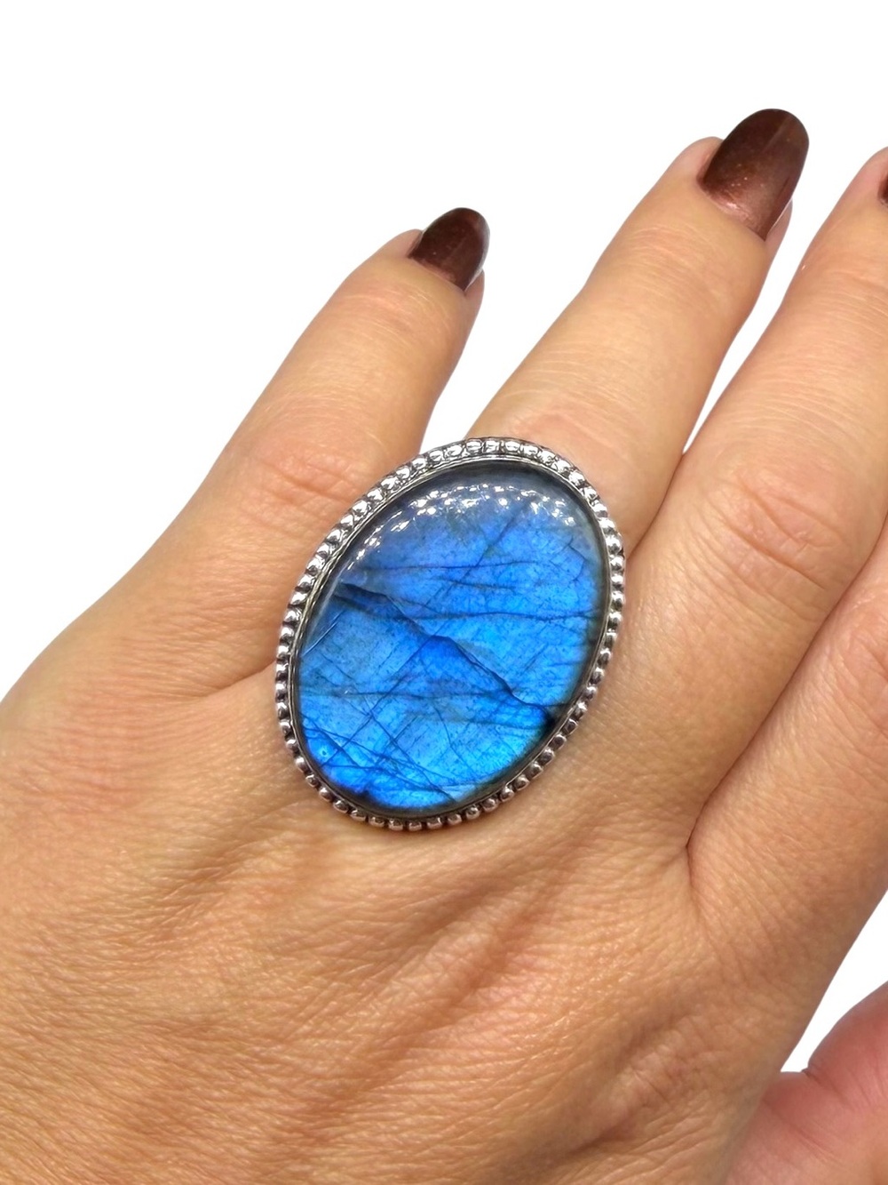 Blue Fire Flash Labradorite Ring Size 6 925 Sterling Silver Overlay
